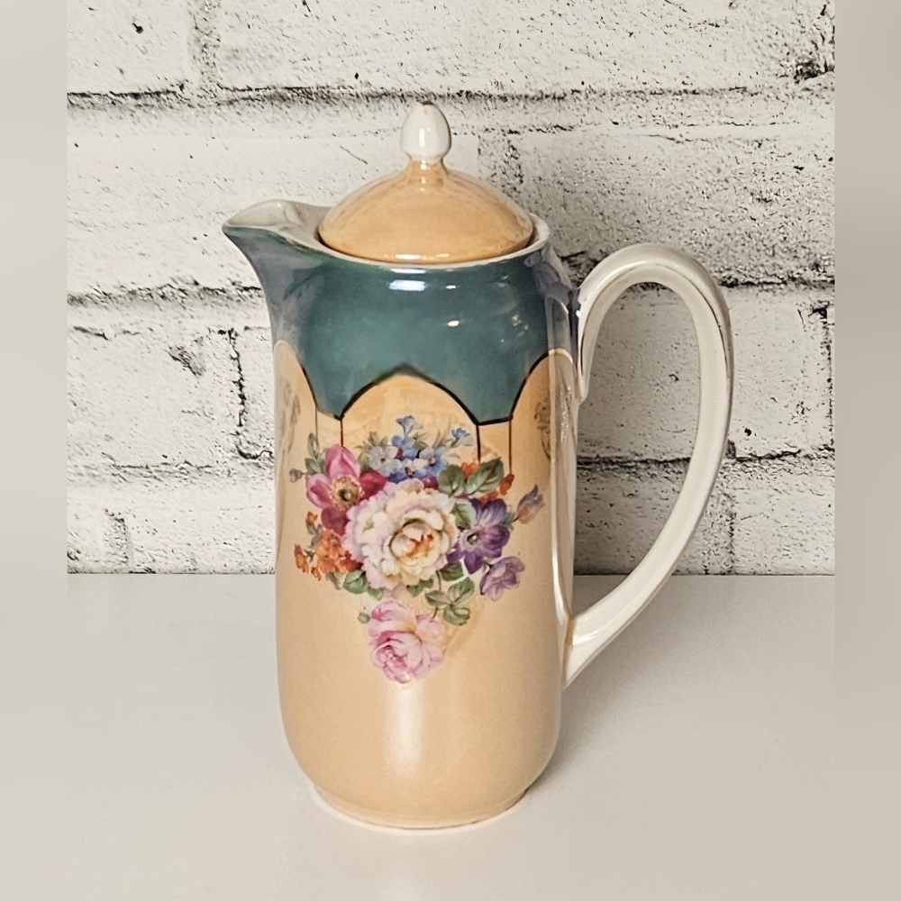 Vintage Floral Ceramic Coffee Pot Cottagecore Farmhouse Decor
